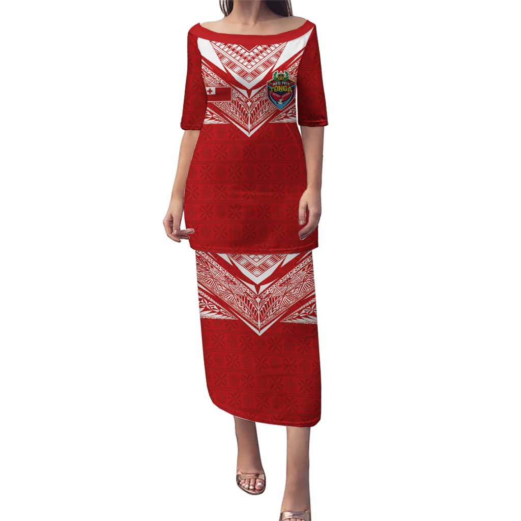 Custom Tonga Rugby Puletasi Ngatu Motifs and Pacific Patterns LT03 Long Dress Red - Polynesian Pride