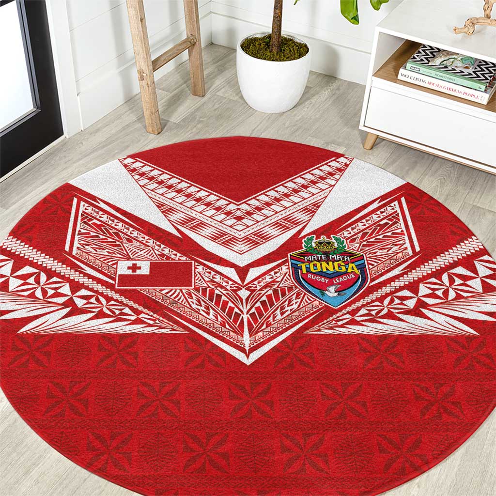 Tonga Rugby Round Carpet Ngatu Motifs and Pacific Patterns LT03 Red - Polynesian Pride