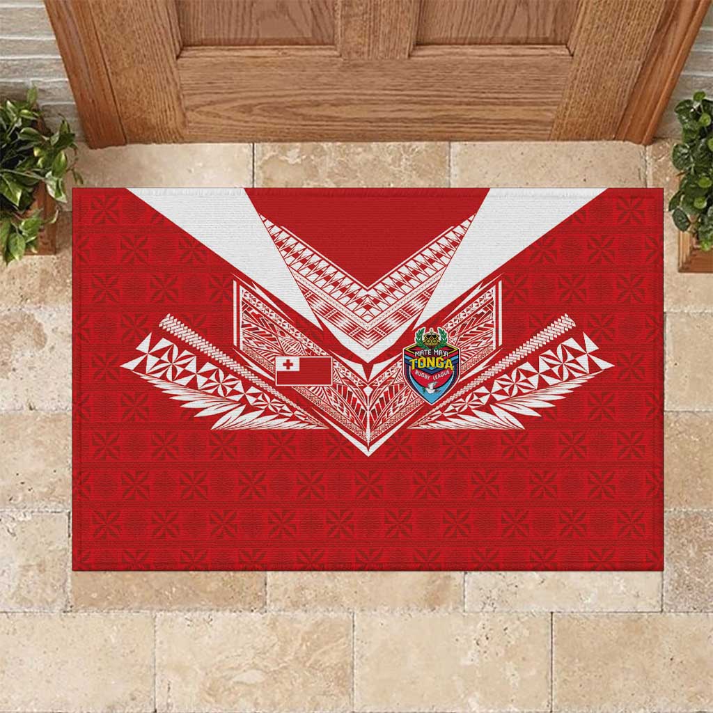 Tonga Rugby Rubber Doormat Ngatu Motifs and Pacific Patterns LT03 Red - Polynesian Pride