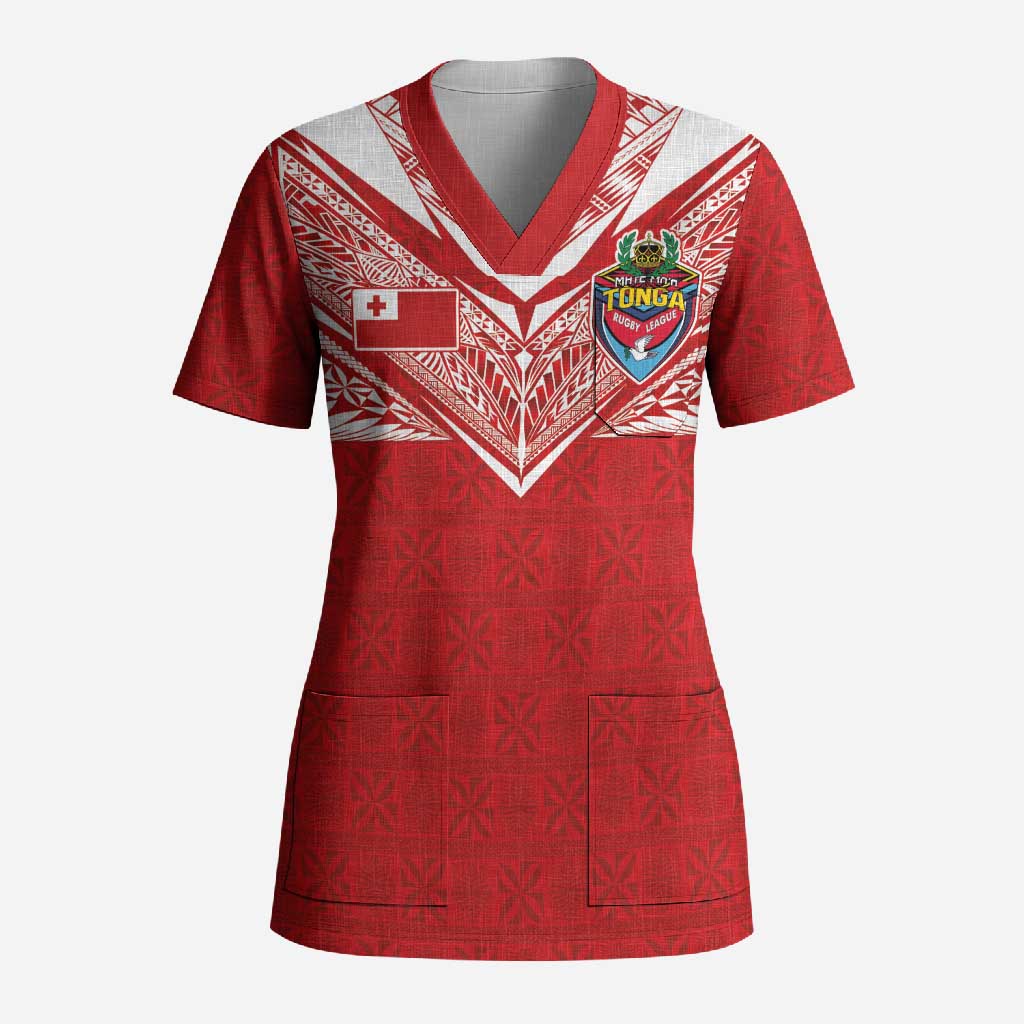 Custom Tonga Rugby Scrub Top Ngatu Motifs and Pacific Patterns LT03 Adult Red - Polynesian Pride