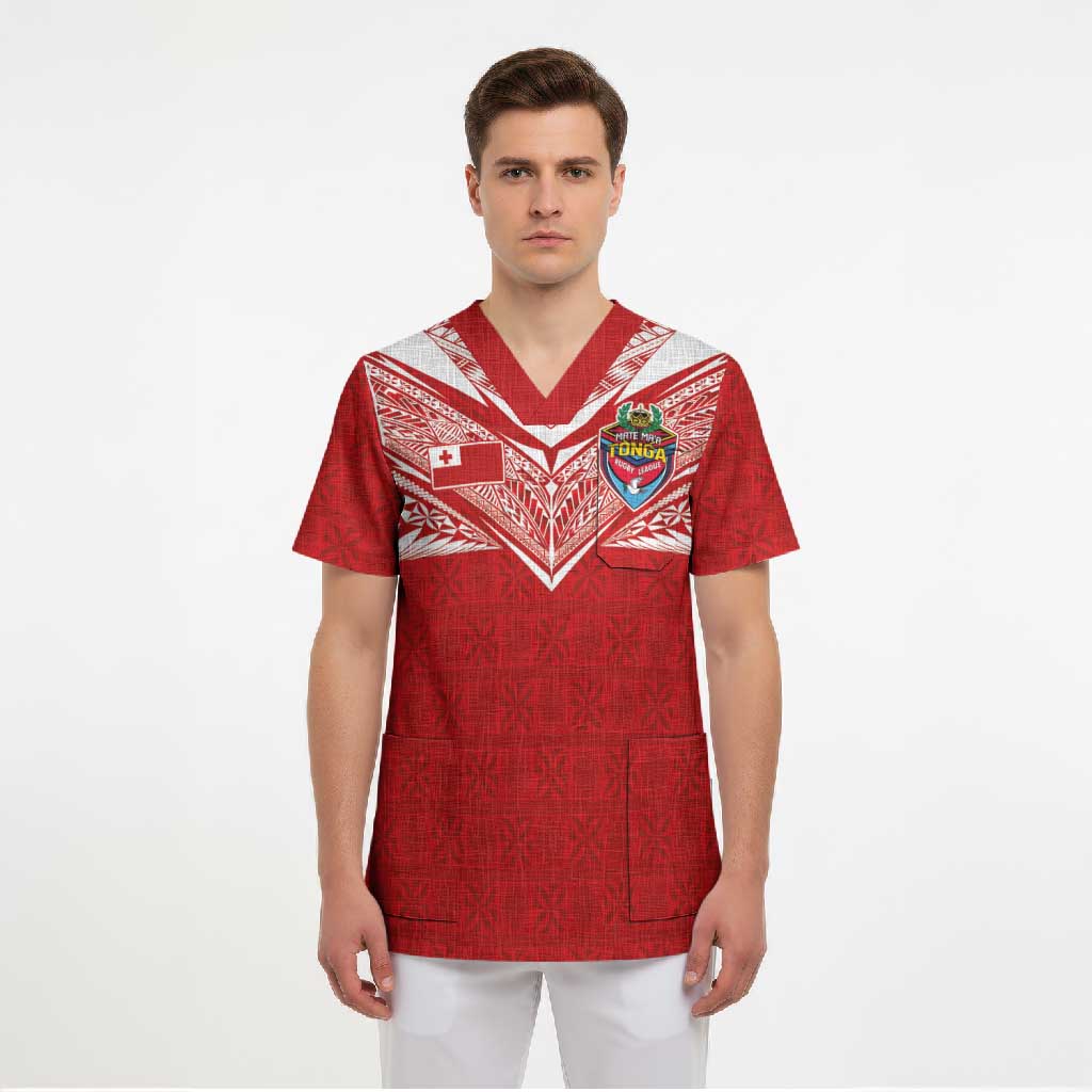 Custom Tonga Rugby Scrub Top Ngatu Motifs and Pacific Patterns LT03 - Polynesian Pride
