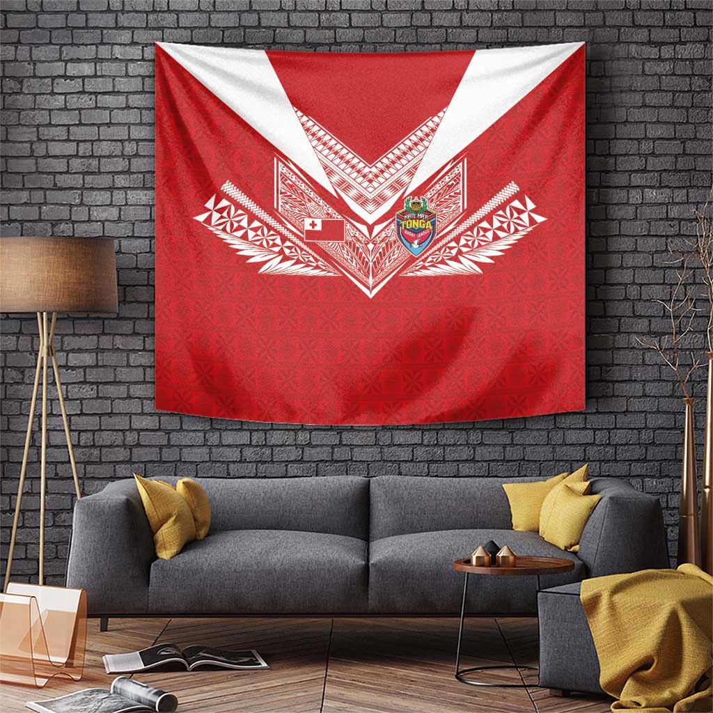 Tonga Rugby Tapestry Ngatu Motifs and Pacific Patterns LT03 Red - Polynesian Pride