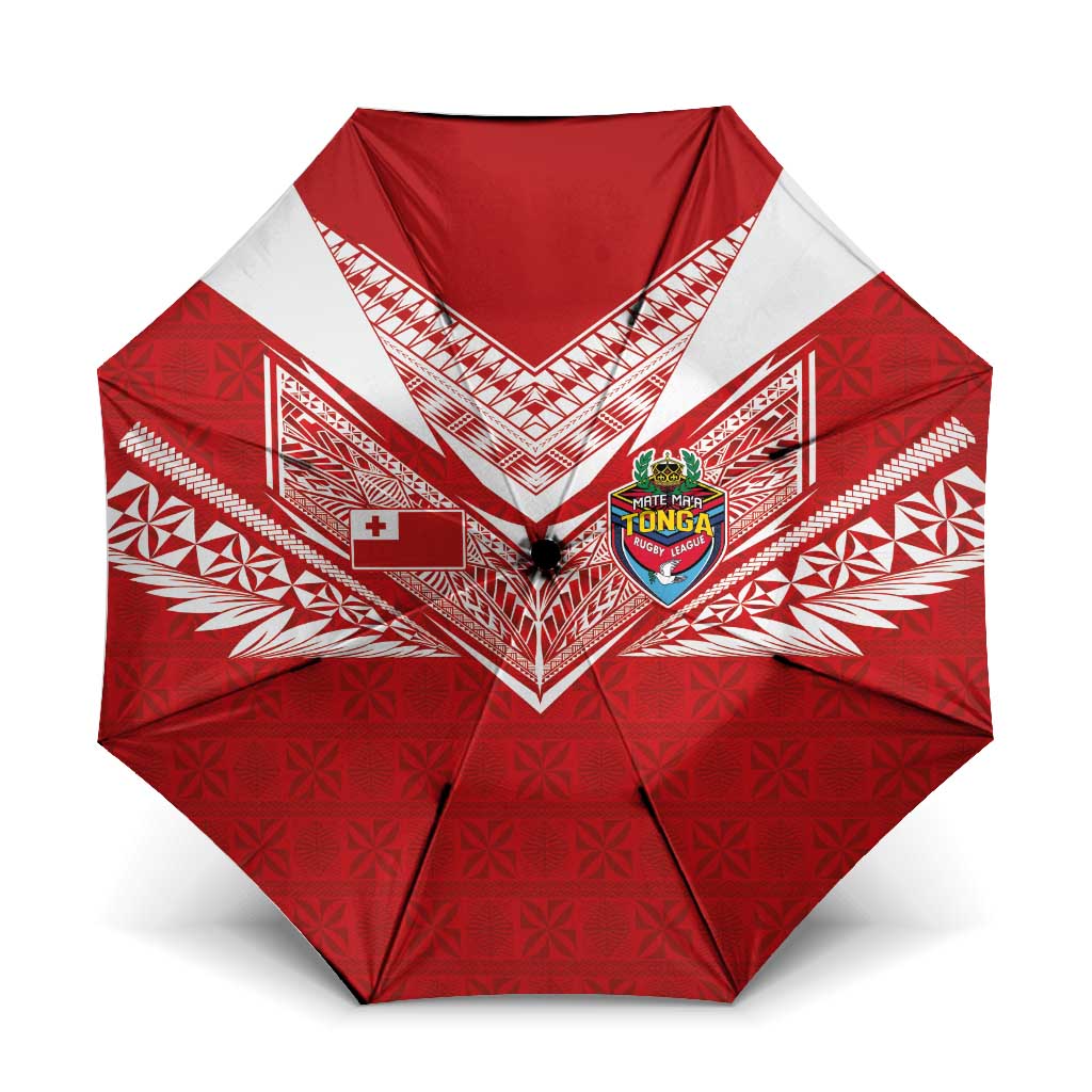 Tonga Rugby Umbrella Ngatu Motifs and Pacific Patterns LT03 One Size Folded 11.42 inch Opened Diameter 37.4 inch Red - Polynesian Pride