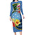 Micronesia Constitution Day Long Sleeve Bodycon Dress Hibiscus and Tapa Tribal Pattern LT03 Long Dress Blue - Polynesian Pride