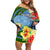 Micronesia Constitution Day Off Shoulder Short Dress Hibiscus and Tapa Tribal Pattern LT03 Women Blue - Polynesian Pride