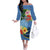 Micronesia Constitution Day Off The Shoulder Long Sleeve Dress Hibiscus and Tapa Tribal Pattern LT03 Women Blue - Polynesian Pride