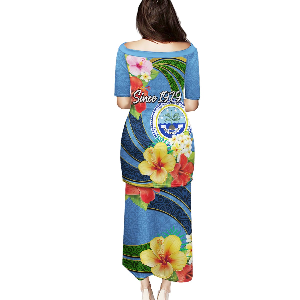 Micronesia Constitution Day Puletasi Hibiscus and Tapa Tribal Pattern LT03 - Polynesian Pride