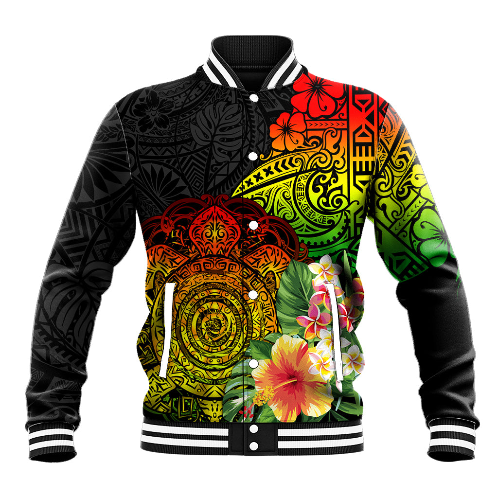 Polynesia Victory Day Baseball Jacket Tribal Turtle and Hibiscus LT03 Unisex Reggae - Polynesian Pride