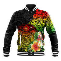 Polynesia Victory Day Baseball Jacket Tribal Turtle and Hibiscus LT03 Unisex Reggae - Polynesian Pride