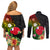 Wallis and Futuna Victory Day Couples Matching Off Shoulder Short Dress and Long Sleeve Button Shirt Tribal Polynesian Tattoo and Hibiscus Flower LT03 - Polynesian Pride