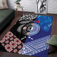 Samoa and Aotearoa Together Area Rug Tatau Art Tattoos-Taniko and Maori with Fern LT03 Black - Polynesian Pride