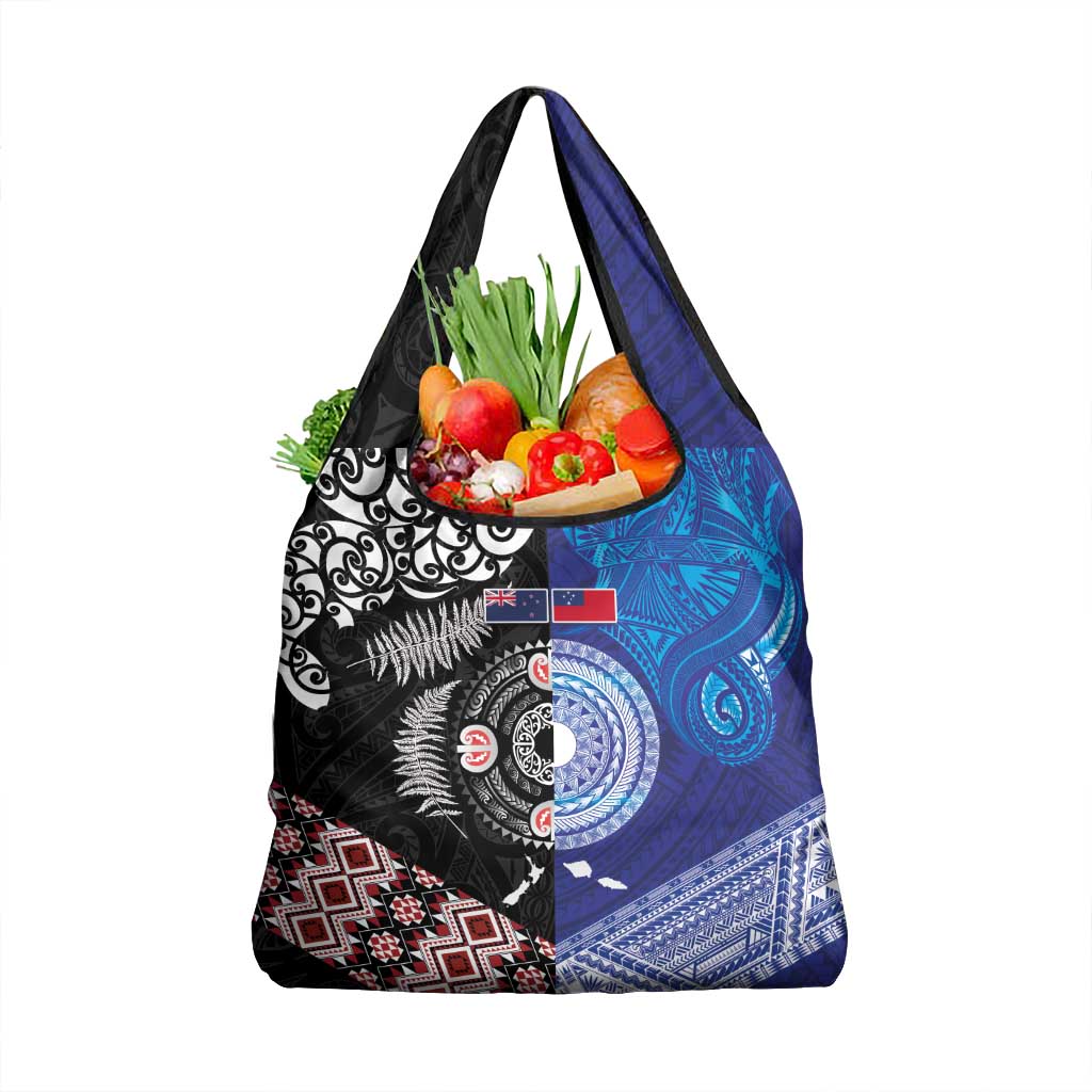 Samoa and Aotearoa Together Grocery Bag Tatau Art Tattoos-Taniko and Maori with Fern LT03 1-pack One Size Black - Polynesian Pride
