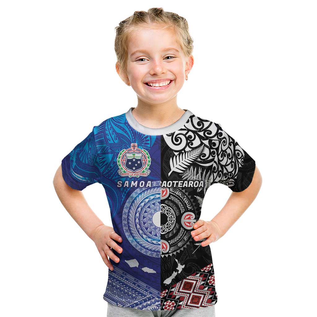 Samoa and Aotearoa Together Kid T Shirt Tatau Art Tattoos-Taniko and Maori with Fern