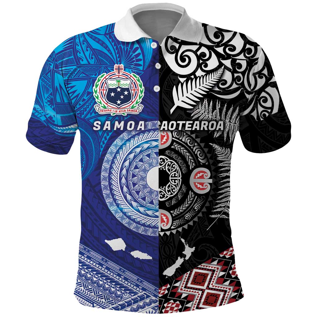 Samoa and Aotearoa Together Polo Shirt Tatau Art Tattoos-Taniko and Maori with Fern LT03 Black - Polynesian Pride