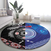 Samoa and Aotearoa Together Round Carpet Tatau Art Tattoos-Taniko and Maori with Fern LT03 - Polynesian Pride