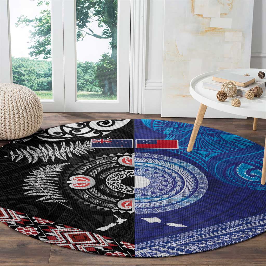 Samoa and Aotearoa Together Round Carpet Tatau Art Tattoos-Taniko and Maori with Fern LT03 - Polynesian Pride