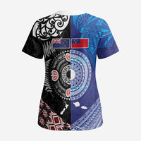 Samoa and Aotearoa Together Scrub Top Tatau Art Tattoos-Taniko and Maori with Fern LT03 - Polynesian Pride
