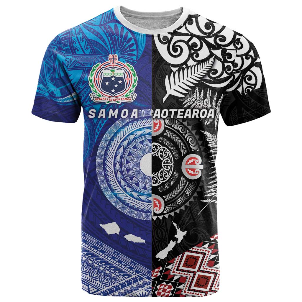 Samoa and Aotearoa Together T Shirt Tatau Art Tattoos-Taniko and Maori with Fern LT03 Black - Polynesian Pride