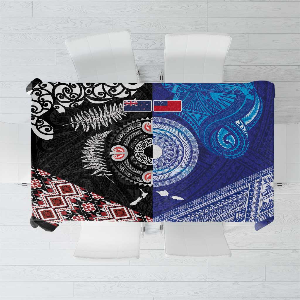 Samoa and Aotearoa Together Tablecloth Tatau Art Tattoos-Taniko and Maori with Fern LT03 Black - Polynesian Pride
