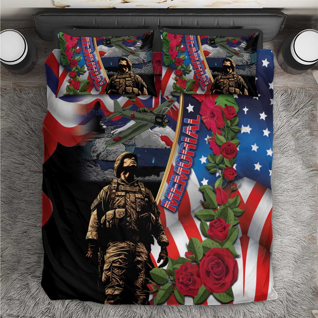 Hawaii and United States Memorial Day Bedding Set Honor and Remember The Fallen LT03 Blue - Polynesian Pride