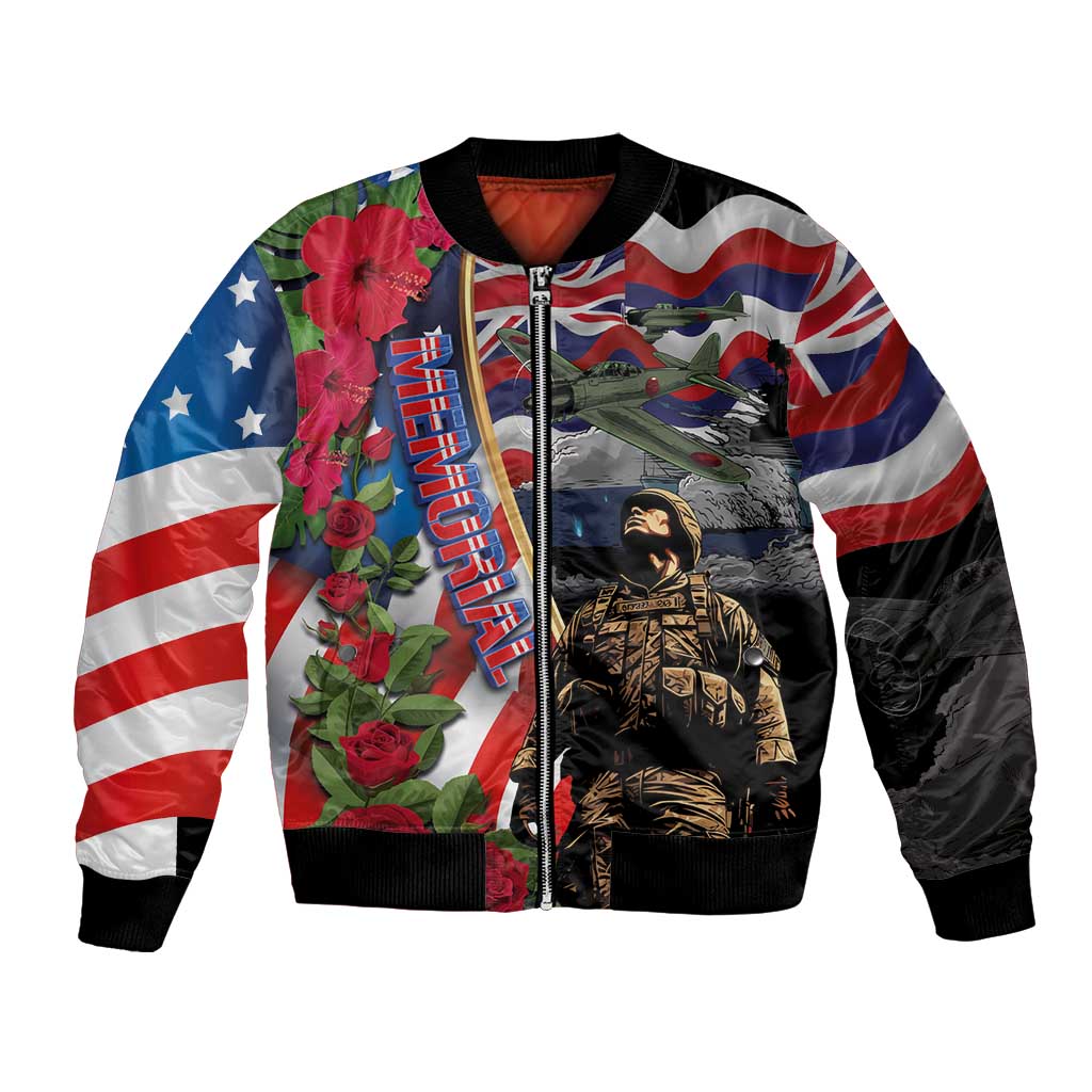 Hawaii and United States Memorial Day Bomber Jacket Honor and Remember The Fallen LT03 Unisex Blue - Polynesian Pride