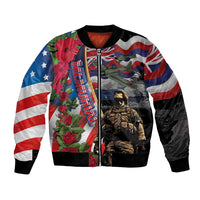 Hawaii and United States Memorial Day Bomber Jacket Honor and Remember The Fallen LT03 Unisex Blue - Polynesian Pride