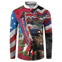 Hawaii and United States Memorial Day Button Sweatshirt Honor and Remember The Fallen LT03 Blue - Polynesian Pride