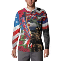 Hawaii and United States Memorial Day Button Sweatshirt Honor and Remember The Fallen LT03 - Polynesian Pride