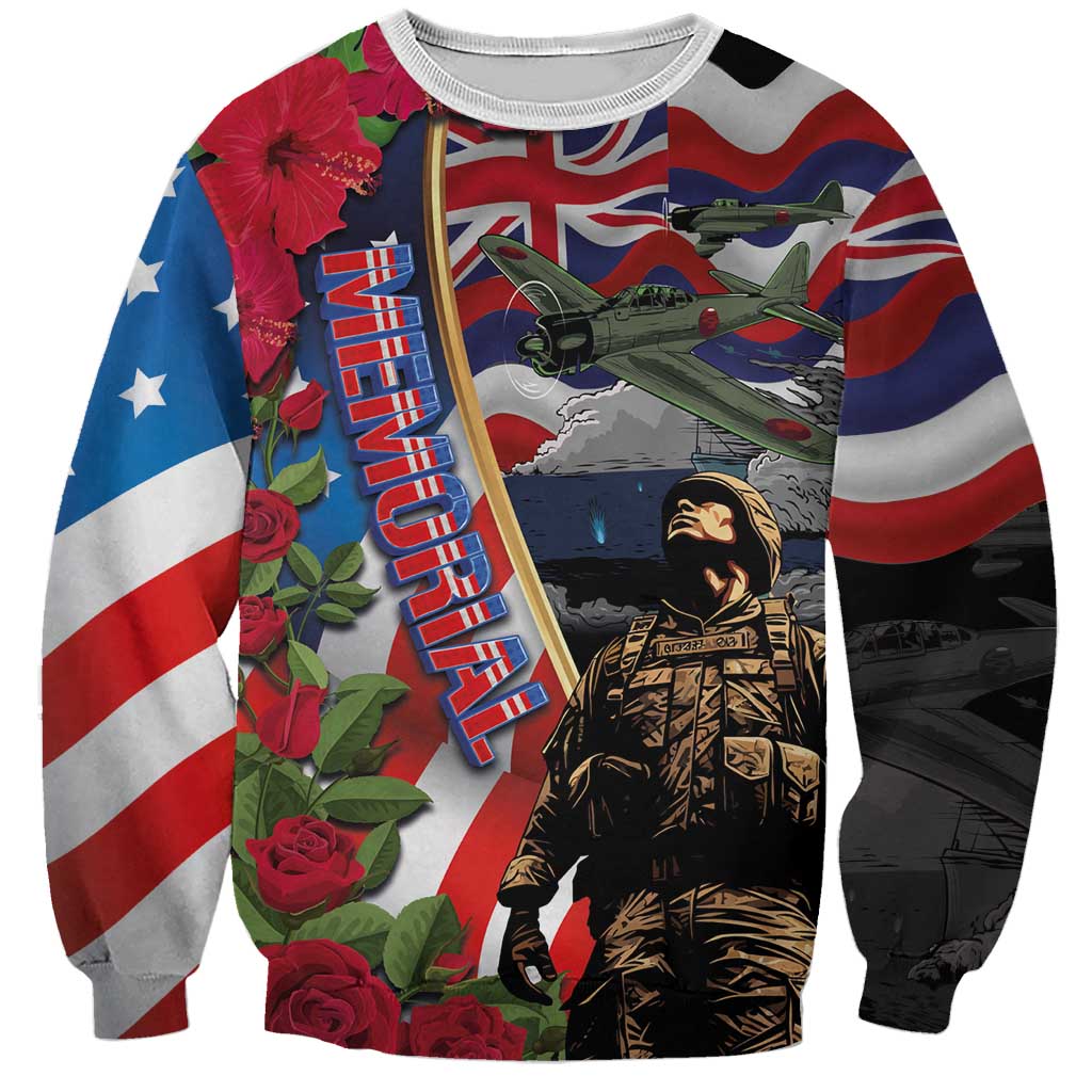 Hawaii and United States Memorial Day Sweatshirt Honor and Remember The Fallen LT03 Unisex Blue - Polynesian Pride