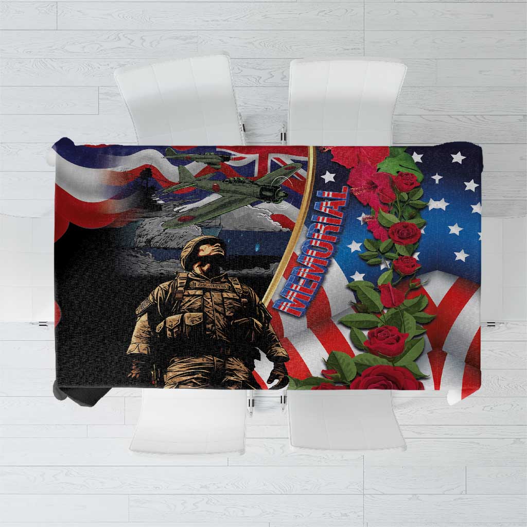 Hawaii and United States Memorial Day Tablecloth Honor and Remember The Fallen LT03 Blue - Polynesian Pride