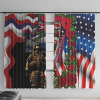 Hawaii and United States Memorial Day Window Curtain Honor and Remember The Fallen LT03 With Hooks Blue - Polynesian Pride