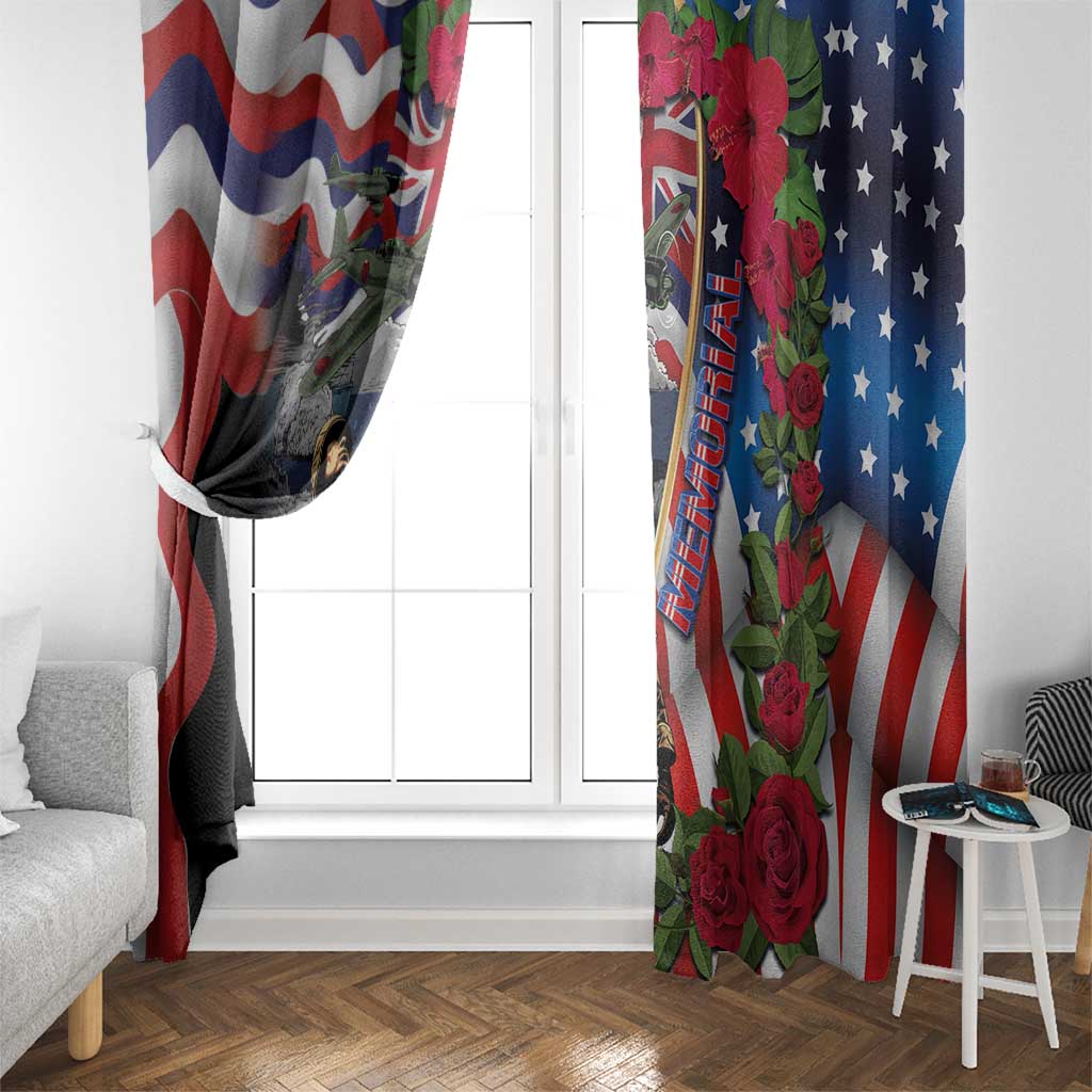 Hawaii and United States Memorial Day Window Curtain Honor and Remember The Fallen LT03 - Polynesian Pride
