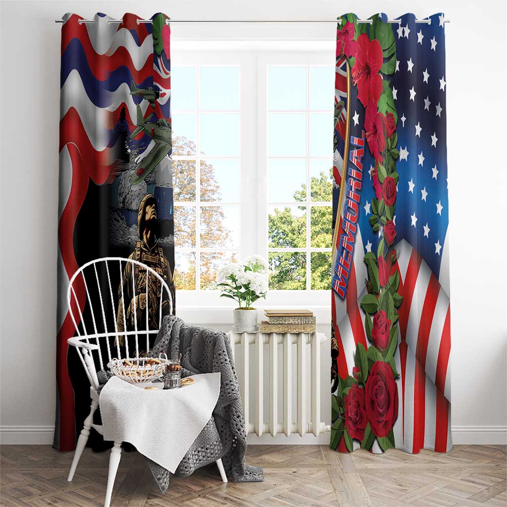 Hawaii and United States Memorial Day Window Curtain Honor and Remember The Fallen LT03 - Polynesian Pride