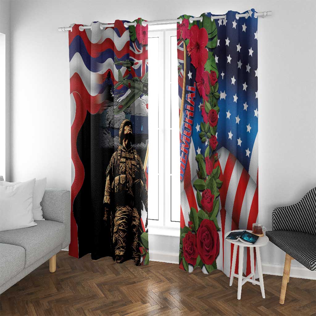 Hawaii and United States Memorial Day Window Curtain Honor and Remember The Fallen LT03 With Grommets Blue - Polynesian Pride