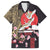 Japanese Culture and Hawaiian Tribal Family Matching Off The Shoulder Long Sleeve Dress and Hawaiian Shirt Sakura Blossom Tapa Pattern