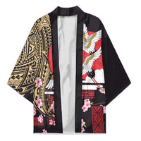 Japanese Culture and Hawaiian Tribal Kimono Sakura Blossom Tapa Pattern LT03 Unisex Black - Polynesian Pride
