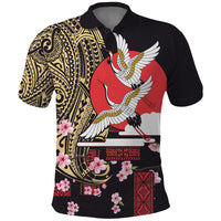 Japanese Culture and Hawaiian Tribal Polo Shirt Sakura Blossom Tapa Pattern LT03 Black - Polynesian Pride