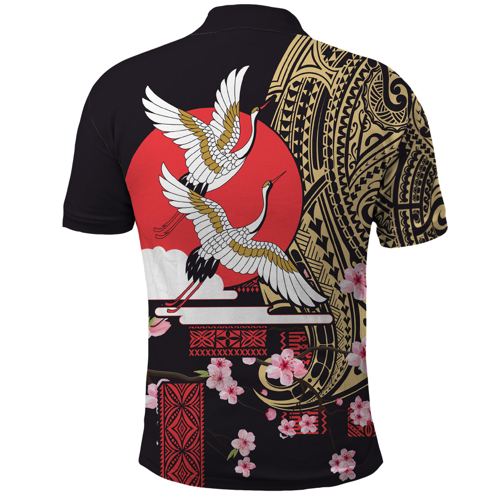 Japanese Culture and Hawaiian Tribal Polo Shirt Sakura Blossom Tapa Pattern LT03 - Polynesian Pride