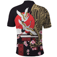 Japanese Culture and Hawaiian Tribal Polo Shirt Sakura Blossom Tapa Pattern LT03 - Polynesian Pride