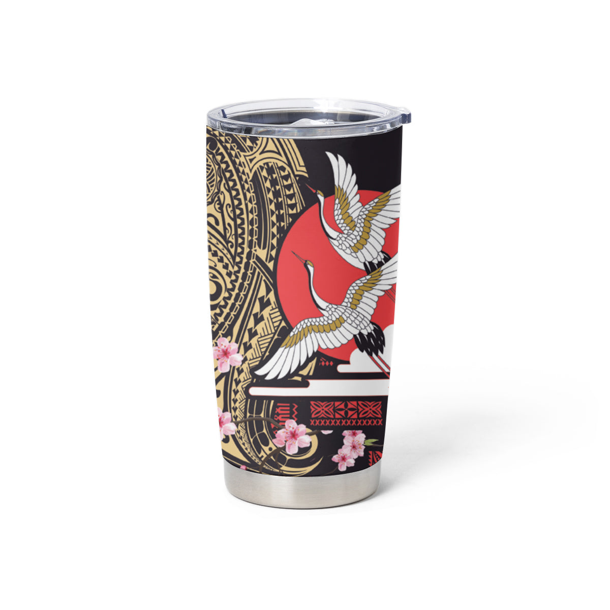 Japanese Culture and Hawaiian Tribal Tumbler Cup Sakura Blossom Tapa Pattern LT03 - Polynesian Pride