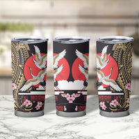 Japanese Culture and Hawaiian Tribal Tumbler Cup Sakura Blossom Tapa Pattern LT03 - Polynesian Pride