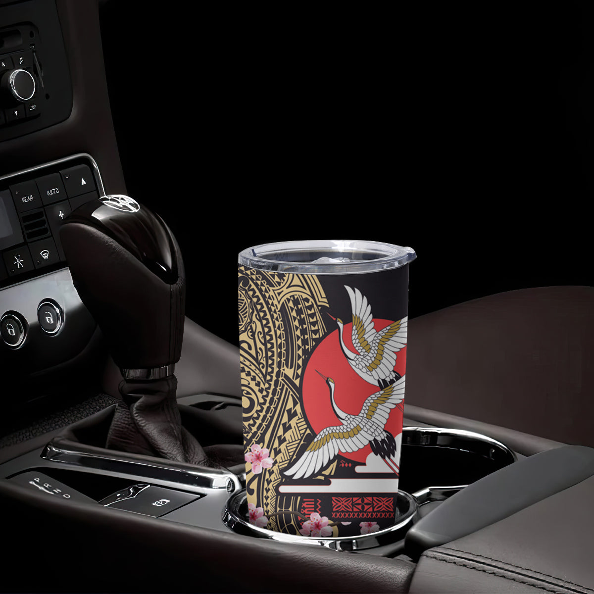 Japanese Culture and Hawaiian Tribal Tumbler Cup Sakura Blossom Tapa Pattern LT03 - Polynesian Pride