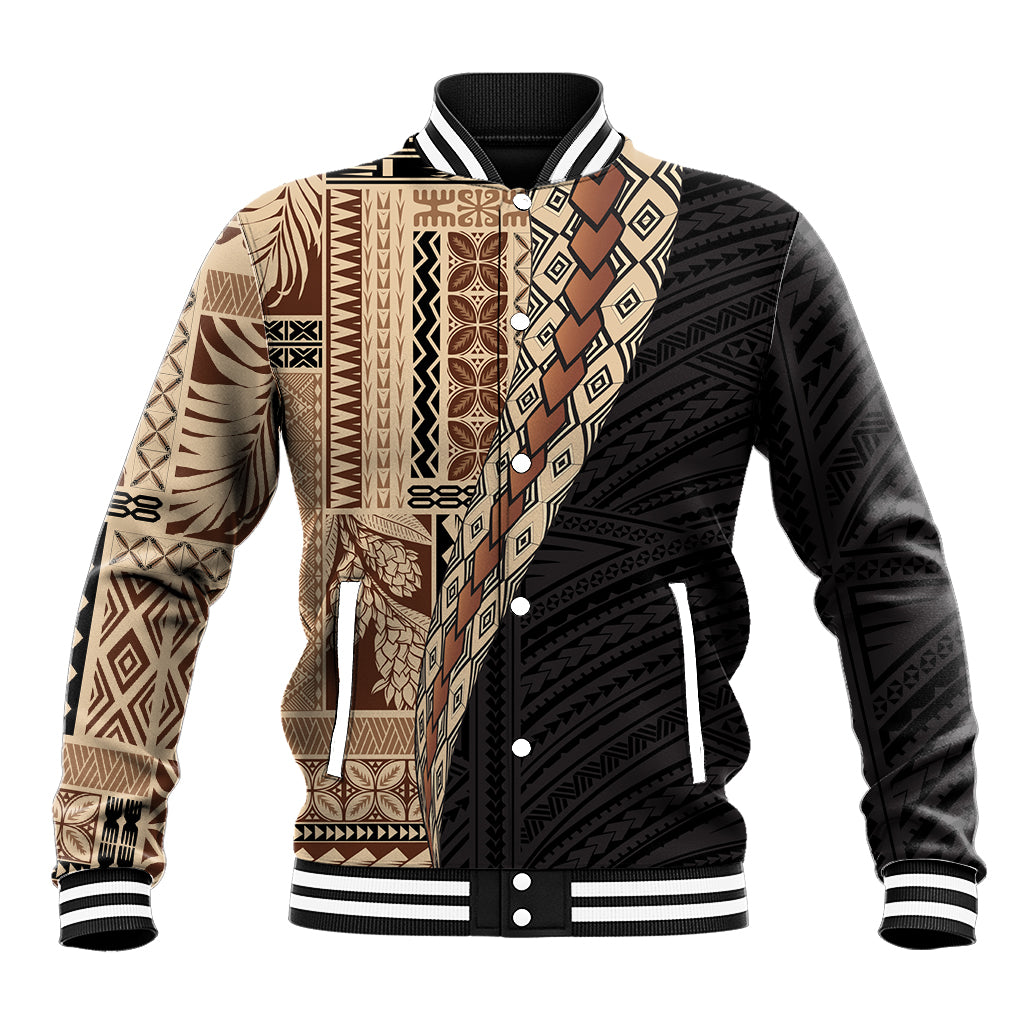 Samoa Siapo Motif Half Style Baseball Jacket Brown Version LT03 Unisex Brown - Polynesian Pride