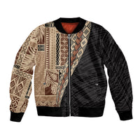 Samoa Siapo Motif Half Style Bomber Jacket Brown Version LT03 Unisex Brown - Polynesian Pride