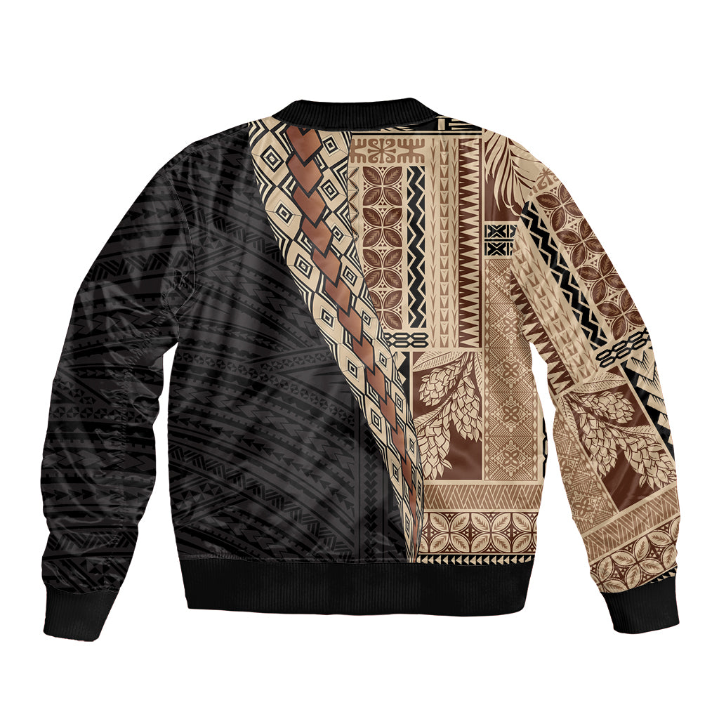 Samoa Siapo Motif Half Style Bomber Jacket Brown Version LT03 - Polynesian Pride