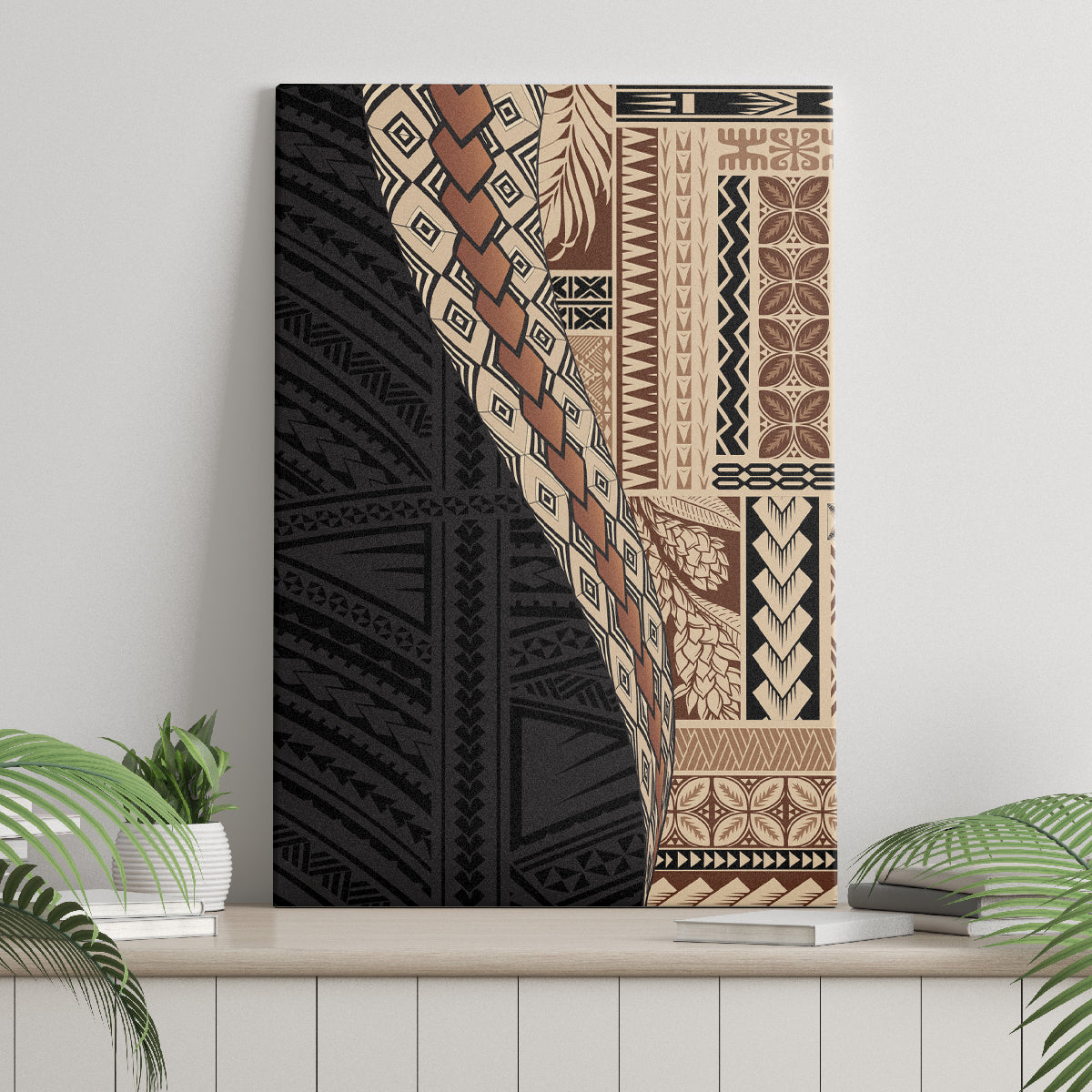Samoa Siapo Motif Half Style Canvas Wall Art Brown Version LT03 - Polynesian Pride