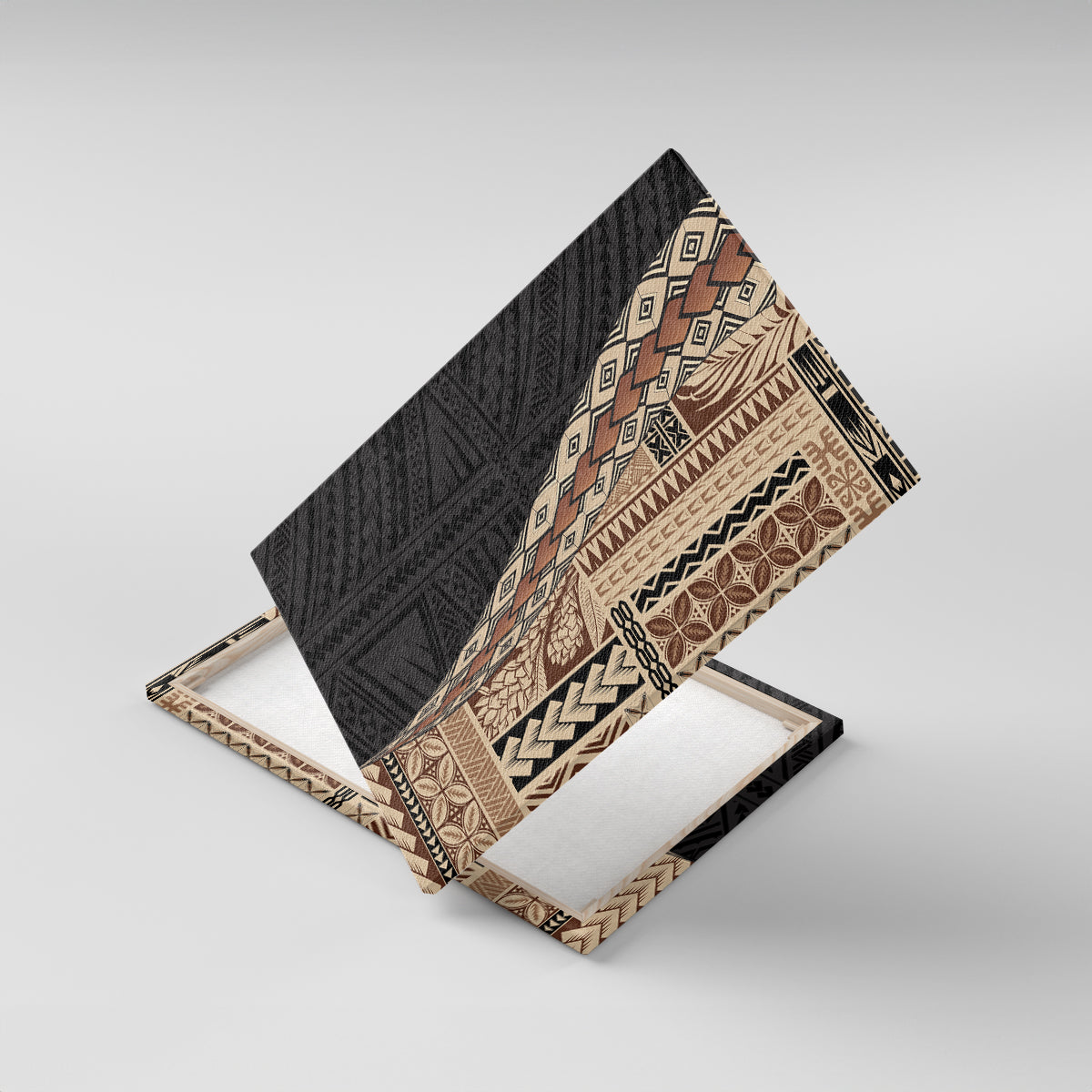Samoa Siapo Motif Half Style Canvas Wall Art Brown Version LT03 With Frame Brown - Polynesian Pride