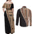 Samoa Siapo Motif Half Style Couples Matching Off Shoulder Maxi Dress and Long Sleeve Button Shirt Brown Version