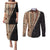 Samoa Siapo Motif Half Style Couples Matching Puletasi and Long Sleeve Button Shirt Brown Version