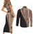 Samoa Siapo Motif Half Style Couples Matching Short Sleeve Bodycon Dress and Long Sleeve Button Shirt Brown Version